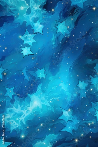 Aquamarine magic starry night. Seamless vector pattern with stars texture marble