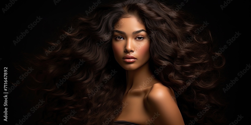 The elegant African model sports a stunning long hairstyle. The elegant African model sports a stunning long hairstyle.