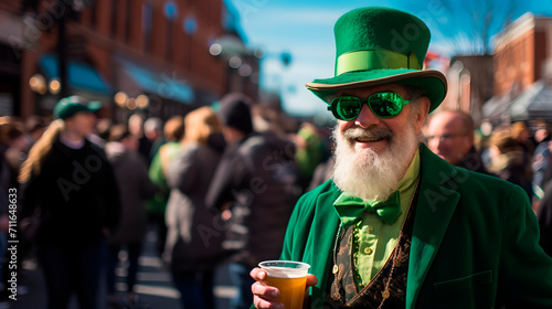 older man with large beard dressed in green, grupo de personas vestidas de verde, personas celebrando el dia de san patricio