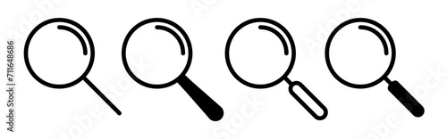 Inspection Tool Line Icon. Magnifying glass and detail examination icon in black and white color.