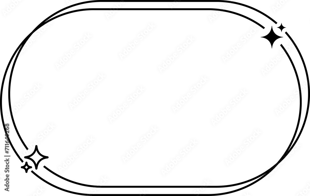 Oval minimalist line frame with stars Oval minimalist line frame with stars