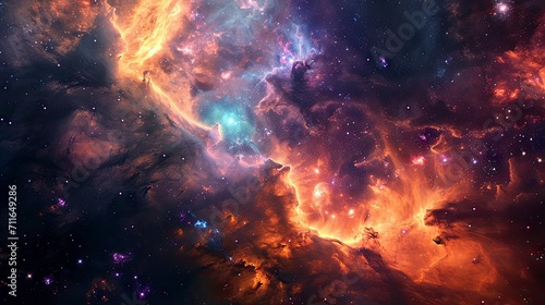 Glowing huge nebula with young stars. Space background. © Juan