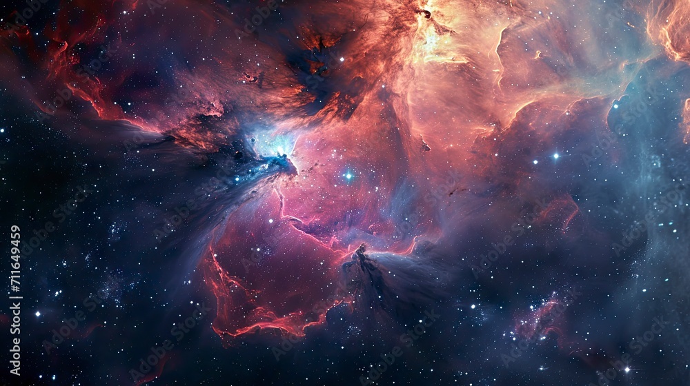 Obraz premium Glowing huge nebula with young stars. Space background.