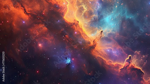 Glowing huge nebula with young stars. Space background.