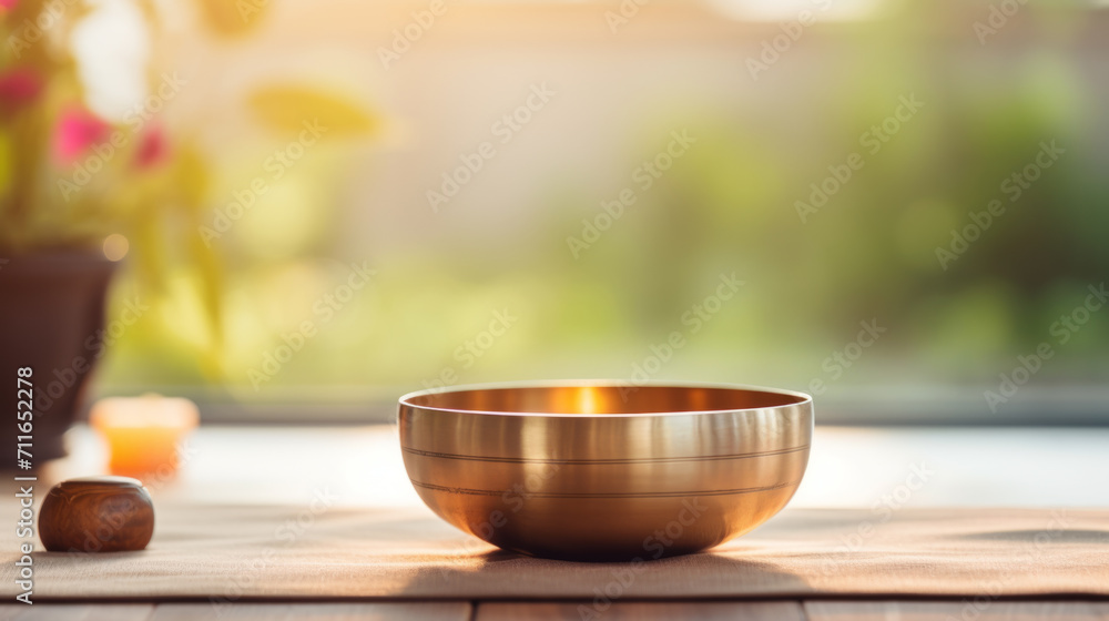 A close up of a tibetan singing bowl or himalayan bowl. A close up of a tibetan singing bowl or himalayan bowl.