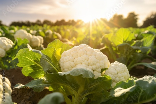 Growing cauliflower harvest and producing vegetables cultivation. Concept of small eco green business organic farming gardening and healthy food