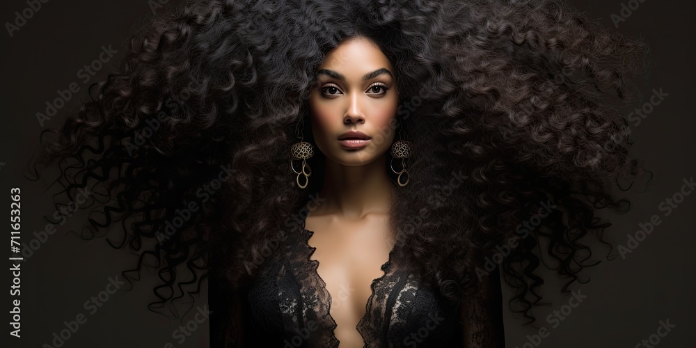 The elegant African model sports a stunning long hairstyle. The elegant African model sports a stunning long hairstyle.