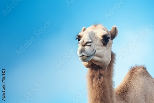 camel on blue background, copy space for text © Salawati
