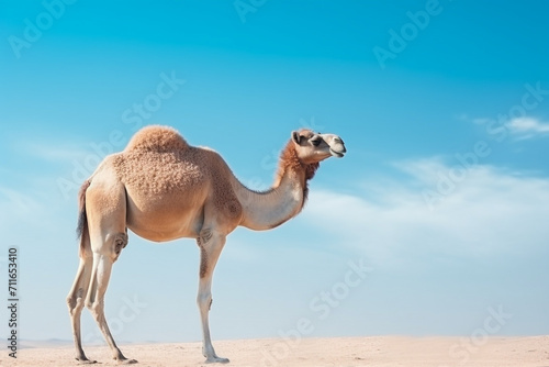camel on blue background  copy space for text