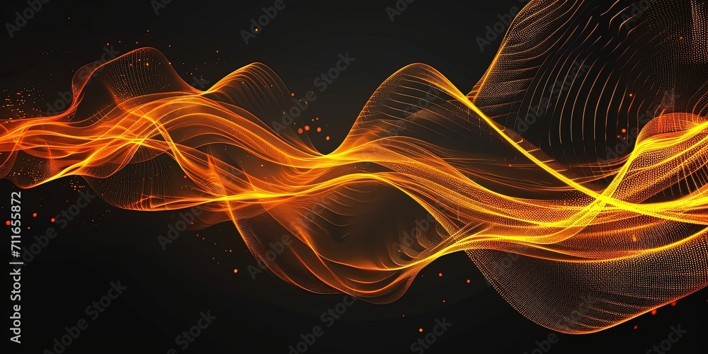 Background, gold and orange waves on black background, wallpaper, template.