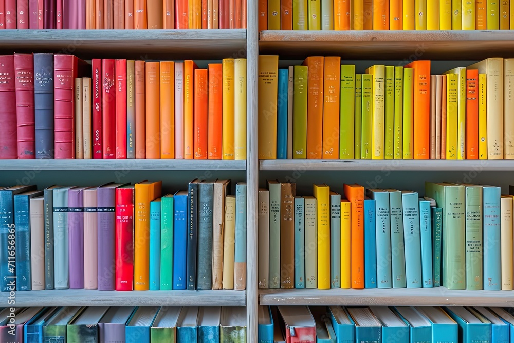 Colorful books in a library. Colorful books in a library.