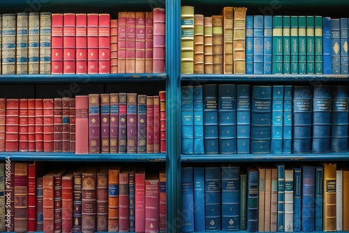 Colorful books in a library. 