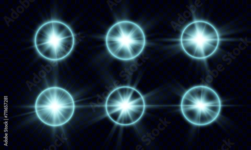 Light effects set, bright star isolated on transparent background for web design and illustrations. 10 EPS. Vector.