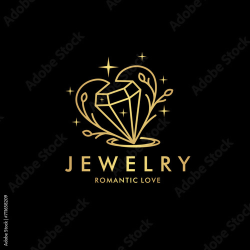 Love diamond jewelry logo vector image, royal luxury elegant logo template 
