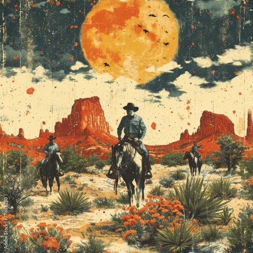 A retro old fashioned style cowboy themed background illustration photo