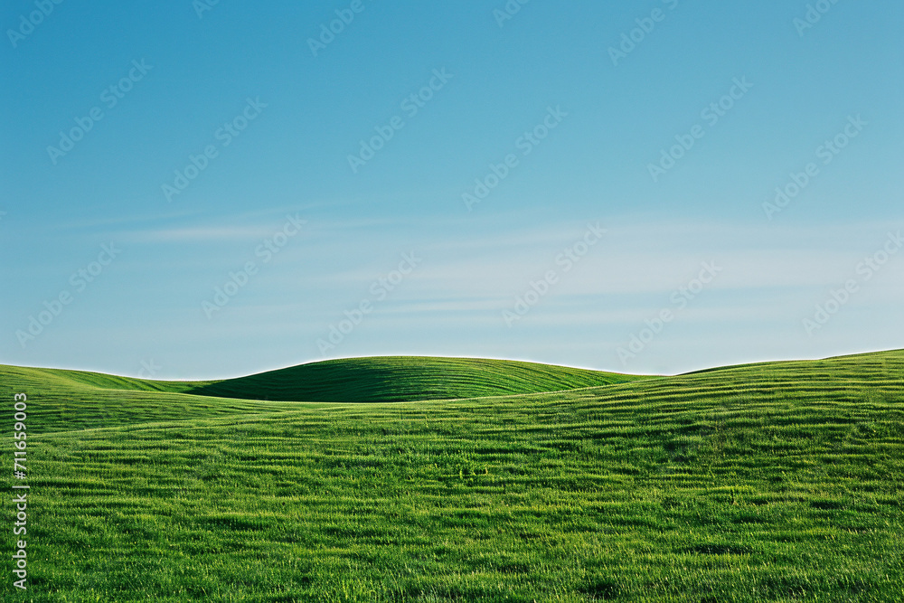 Rolling green hills under a clear blue sky