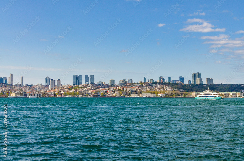 Bosporus and Istanbul scenic view from Uskudar pier on Anatolian side 
