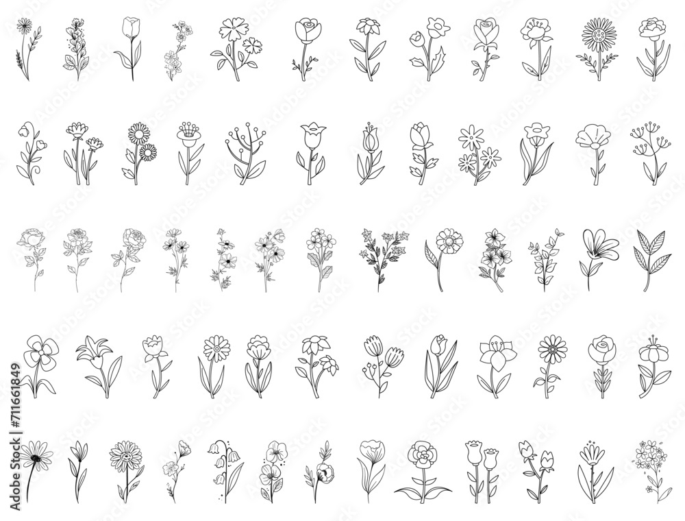Naklejka premium Flowers silhouette vector art white background