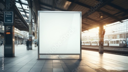 Mockup empty white screen in outdoor bus station