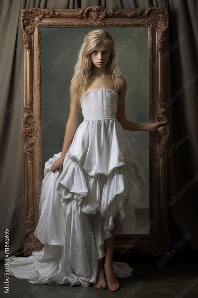 portrait of a girl in a white dress