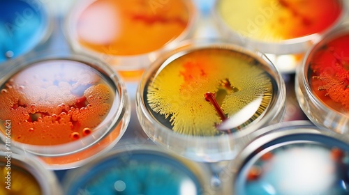 Close up macro shot of bacteria and virus cells in a scientific laboratory petri dish