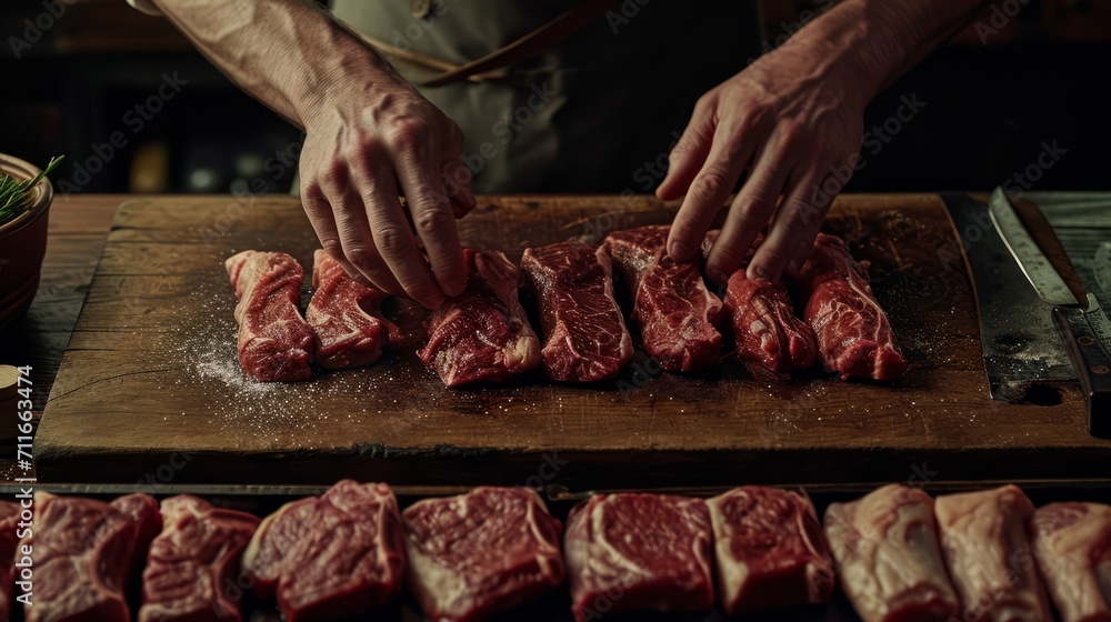 Close-up of a hands cooking Steak, Generate by AI