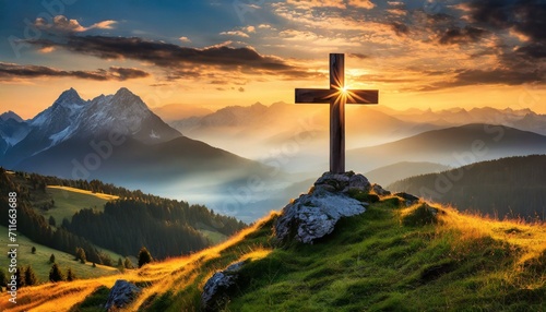 cross on the top of mountain