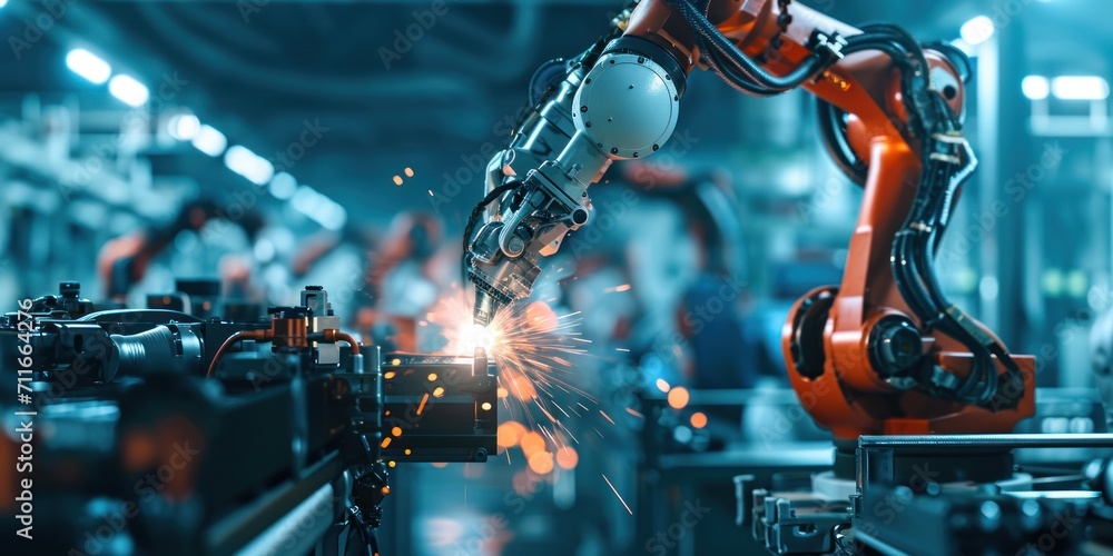 Industrial welding hand robots in manufacturing production lines plants Industrial welding hand robots in manufacturing production lines plants
