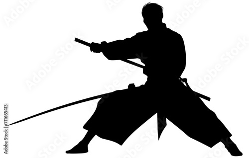 Karate fighter in kimono, aikido vector silhouette, Well known martial arts, Martial exercise 