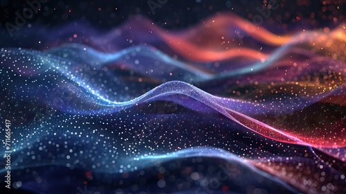 Technology digital wave background concept.Beautiful motion waving dots texture with glowing defocused particles. Cyber or technology background. AI generated illustration
