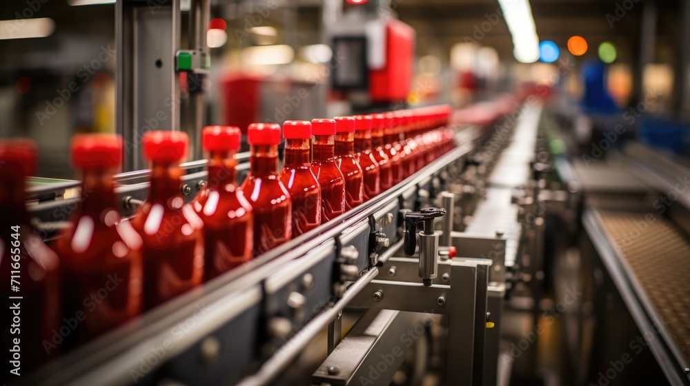 Inside a Mexican Factory, the Hot Sauce Production Line Showcases the Bottling of Flavorful and Spicy Chili Pepper Sauces, Crafted for Culinary Excellence	