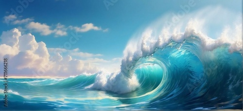 A beautiful ocean wave forming a tube. Summer tropical resort incoming wave photo