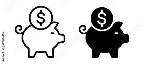 Piggy bank icon. Piggybank with falling coins. Baby pig piggy bank. Pig silhouette. Financial independence. Money box symbol flat style stock vector