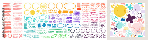 Vector paint brush texture strokes. Ink splash smear background set. Paintbrush color charcoal scribble elements collection. Rough crayon art doodles. Pencil lines. Each element is united and isolated