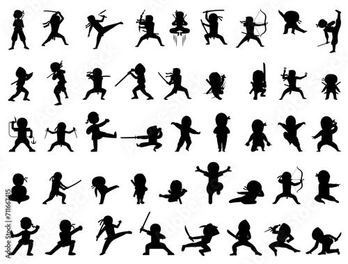 Ninja characters silhouette vector art white background