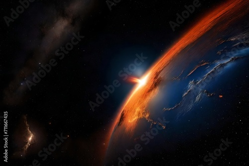 Witness the cosmic drama unfold as you visualize a fast-blazing asteroid meteor streaking through the Earth's atmosphere, brilliantly illuminated to capture its celestial intensity.

