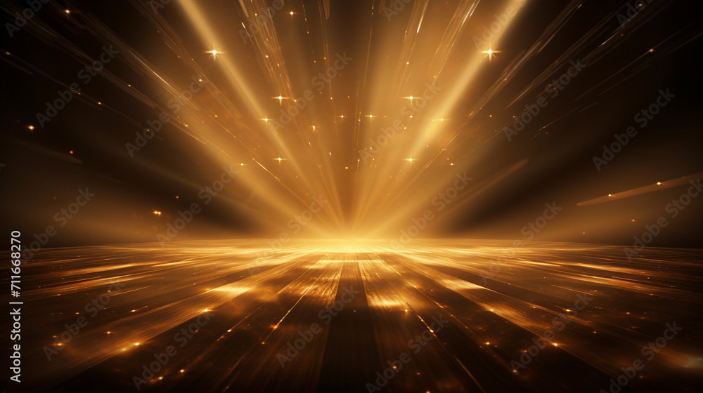 Obraz premium Abstract golden background with rays and bokeh effect, abstract background. 3d rendering. Generative AI