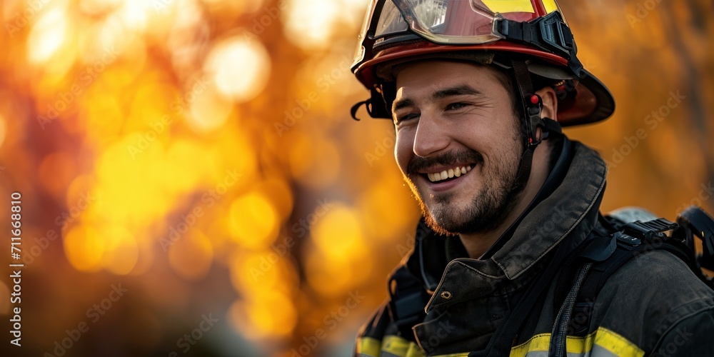 Photograph of Portrait of happy fireman Photograph of Portrait of happy fireman