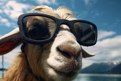 goat with swimming goggles