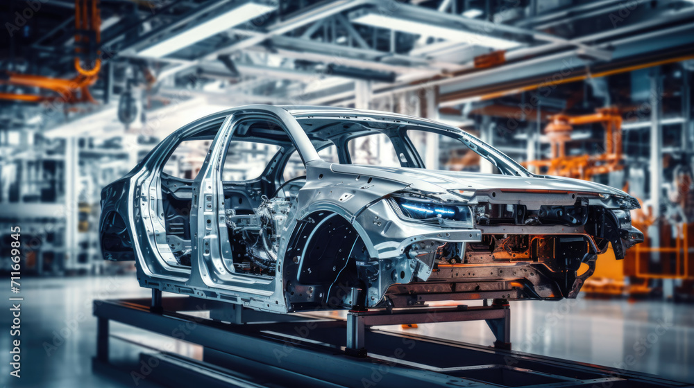 Fototapeta premium Energy-efficient machinery and lighting in a modern car manufacturing plant