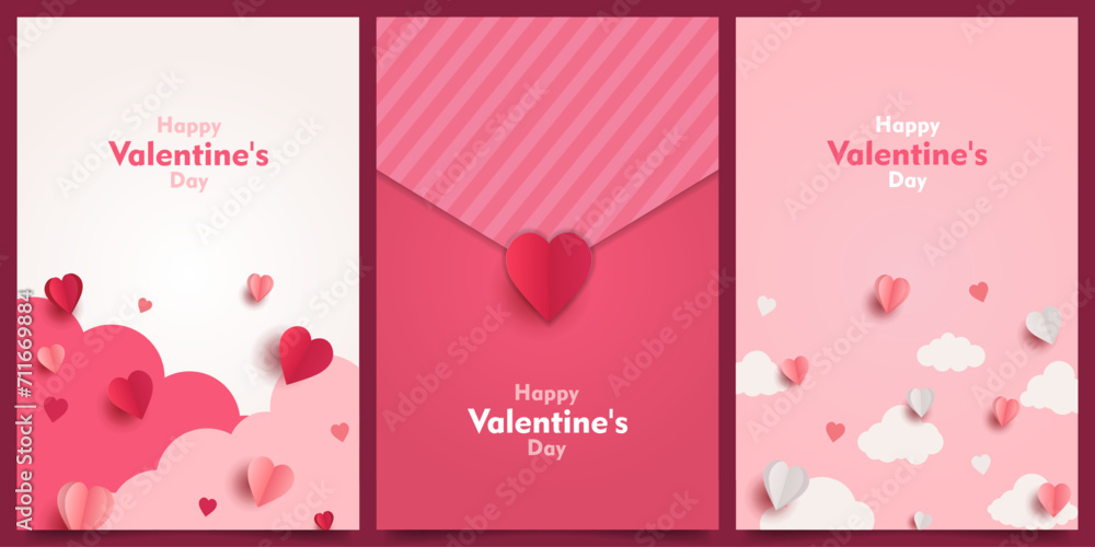 happy valentines, mothers day papercut design theme set. Holidays template background