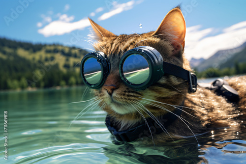 cat with swimming goggles
