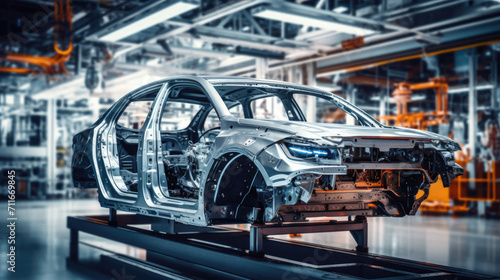 Energy-efficient machinery and lighting in a modern car manufacturing plant