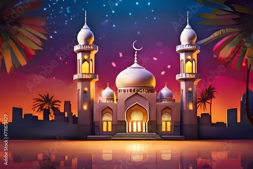 Ramadan muslim Islamic festive mosque at night 