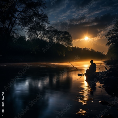 fisherman at sunset © BadAI