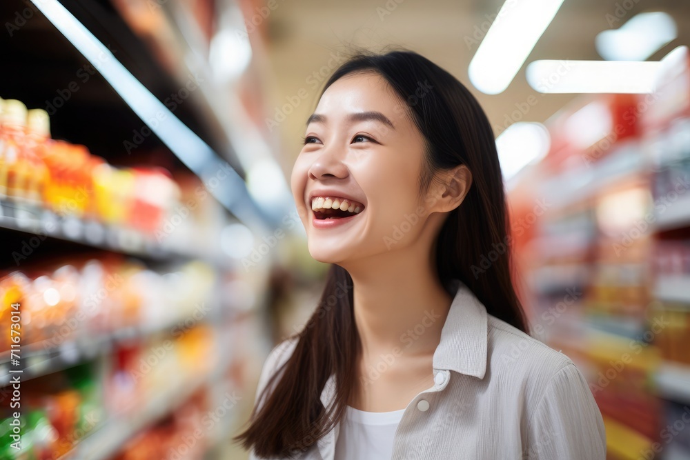 Subject: Hyper-realistic High-Quality Photo Portrait of Happy Woman Examining a Product at a Grocery Shop. Camera Setup: Camera: Nikon Z7 II Lens: Nikon NIKKOR Z 50mm f/1.8 S Settings Subject: Hyper-realistic High-Quality Photo Portrait of Happy Woman Examining a Product at a Grocery Shop. Camera Setup: Camera: Nikon Z7 II Lens: Nikon NIKKOR Z 50mm f/1.8 S Settings