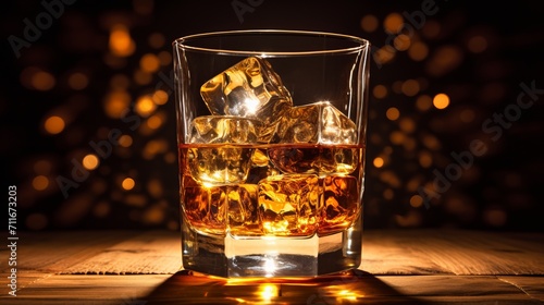 Whisky glass on brown background with ample text space for branding and creative copy