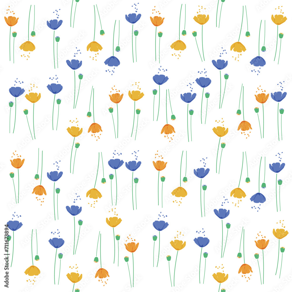 Childish pattern with floral, baby shower, floral seamless background, cute vector texture for kids, fabric, wallpaper, t-shirt print, tablecloth.