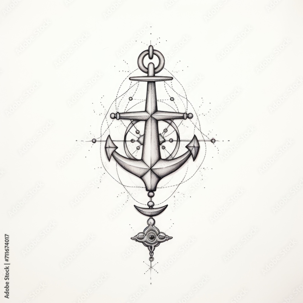 Anchor and Wheel tattoo design. Generative AI Anchor and Wheel tattoo design. Generative AI