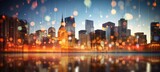Blurred bokeh background with banking and finance symbols for versatile creative designs.